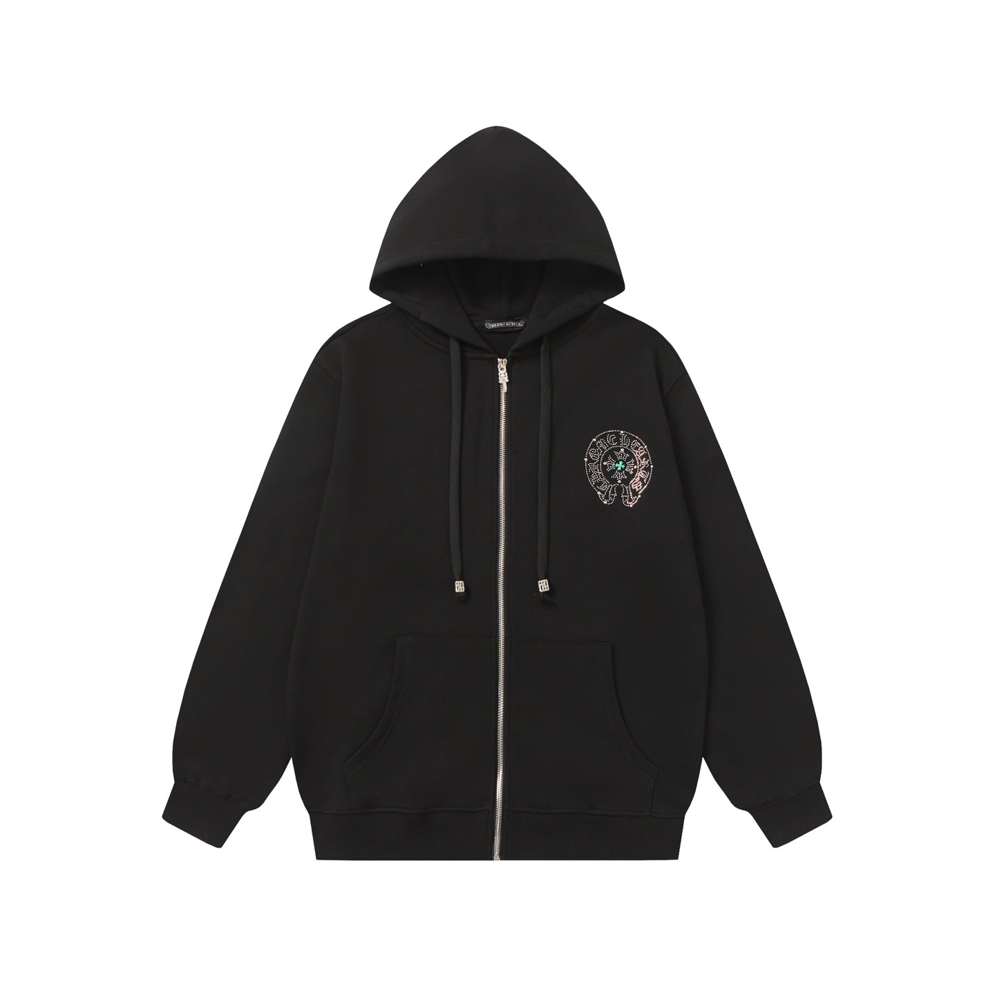 Colorful Rhinestone Hoodie - Black Gothic Street Sweatshirt 2608