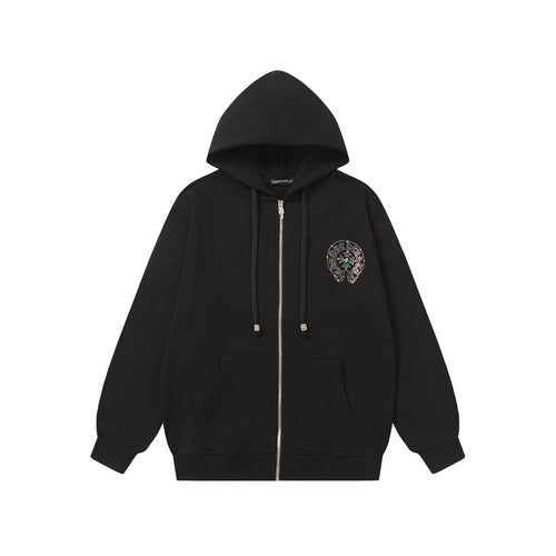 Colorful Rhinestone Hoodie - Black Gothic Street Sweatshirt 2608