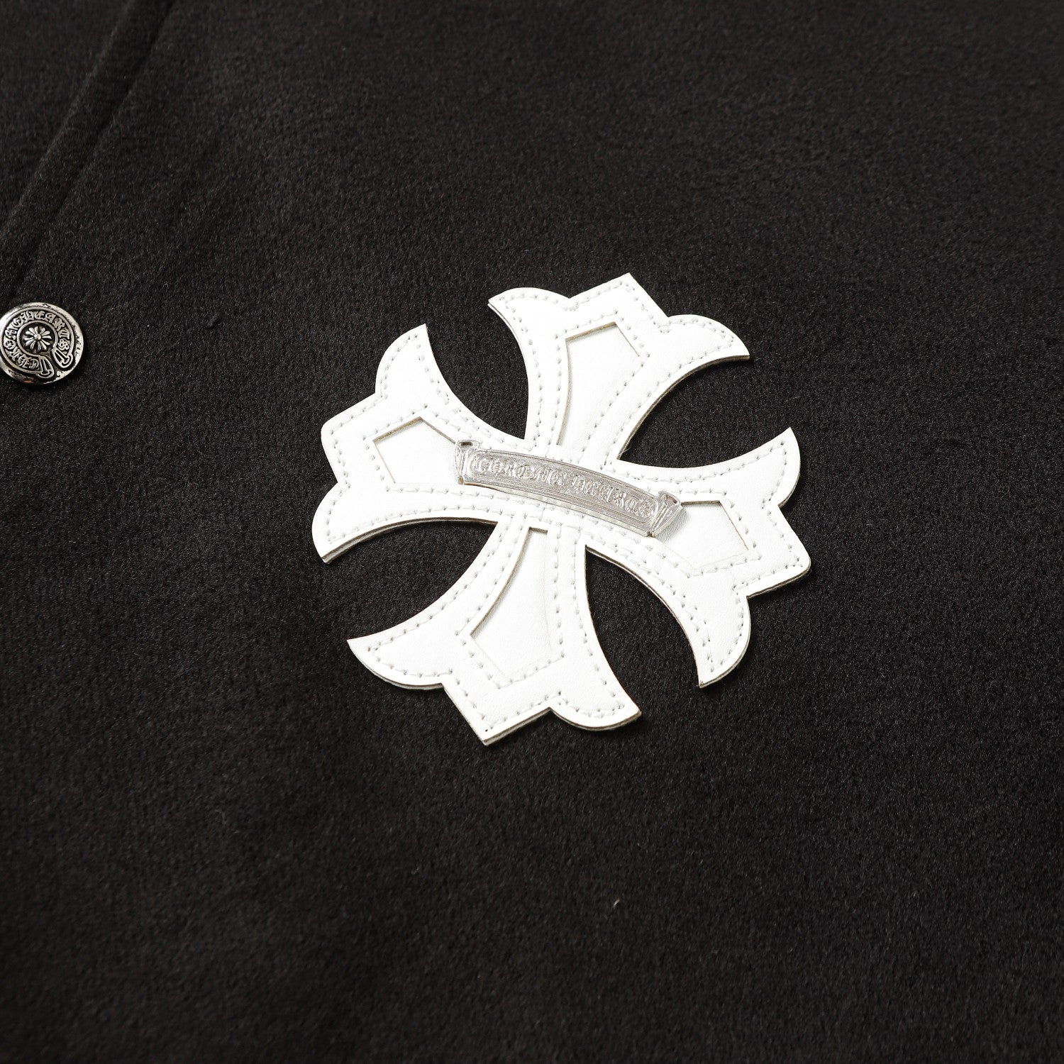 Cross Embroidered Leather Sleeve Varsity Jacket - Black Street Style 116